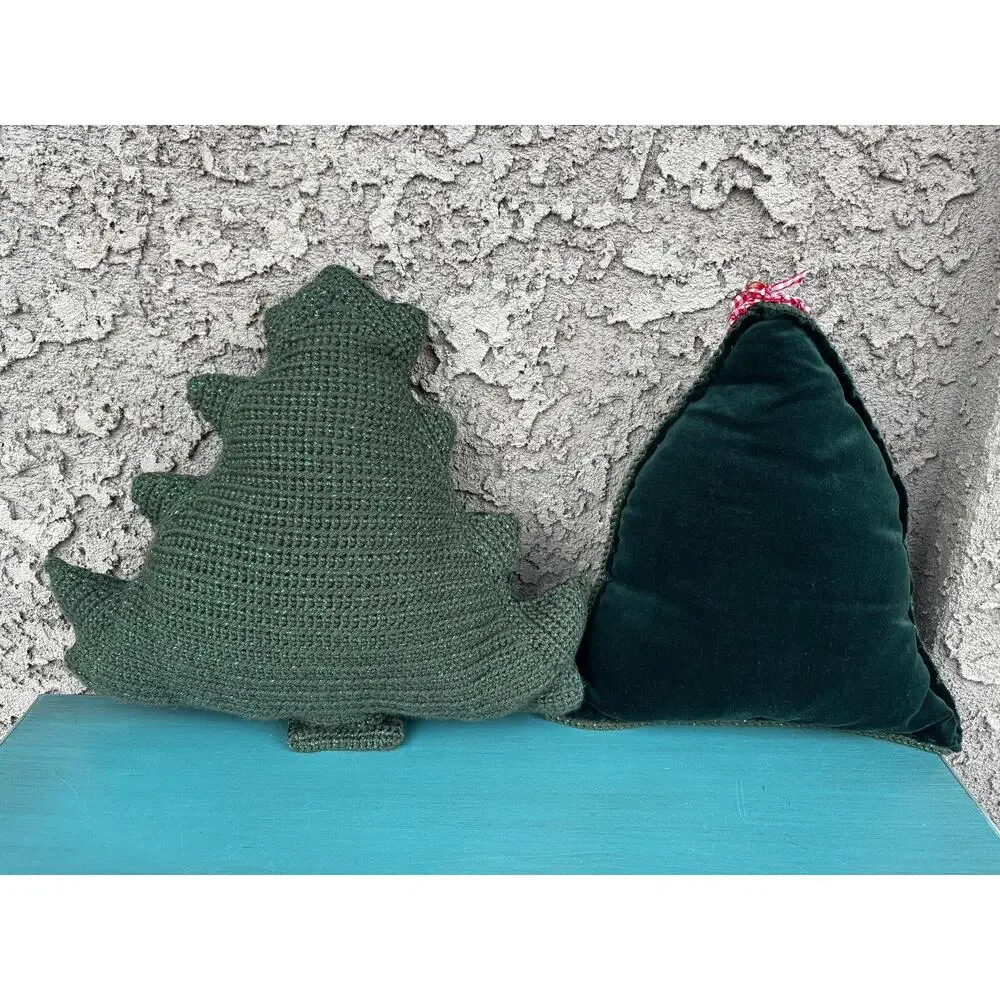Handmade Tree Shaped Throw Pillow Set: Green Holiday Home Decor